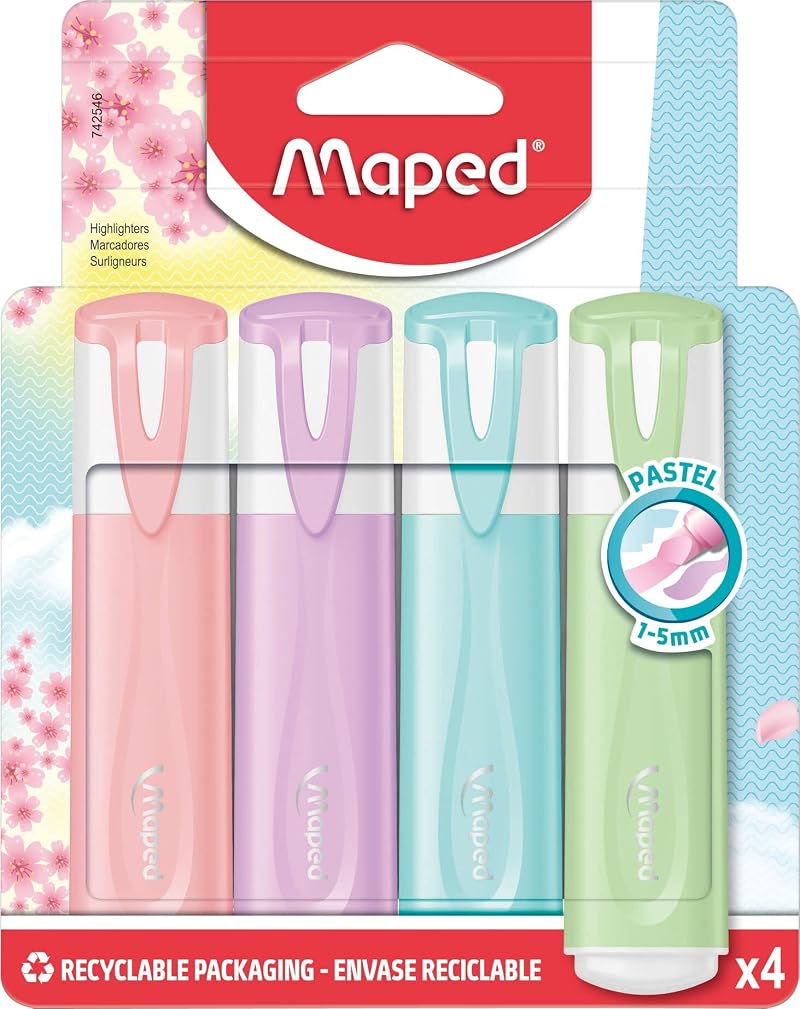 Maped Pastel Highlighters Assorted Colours Pack of 4