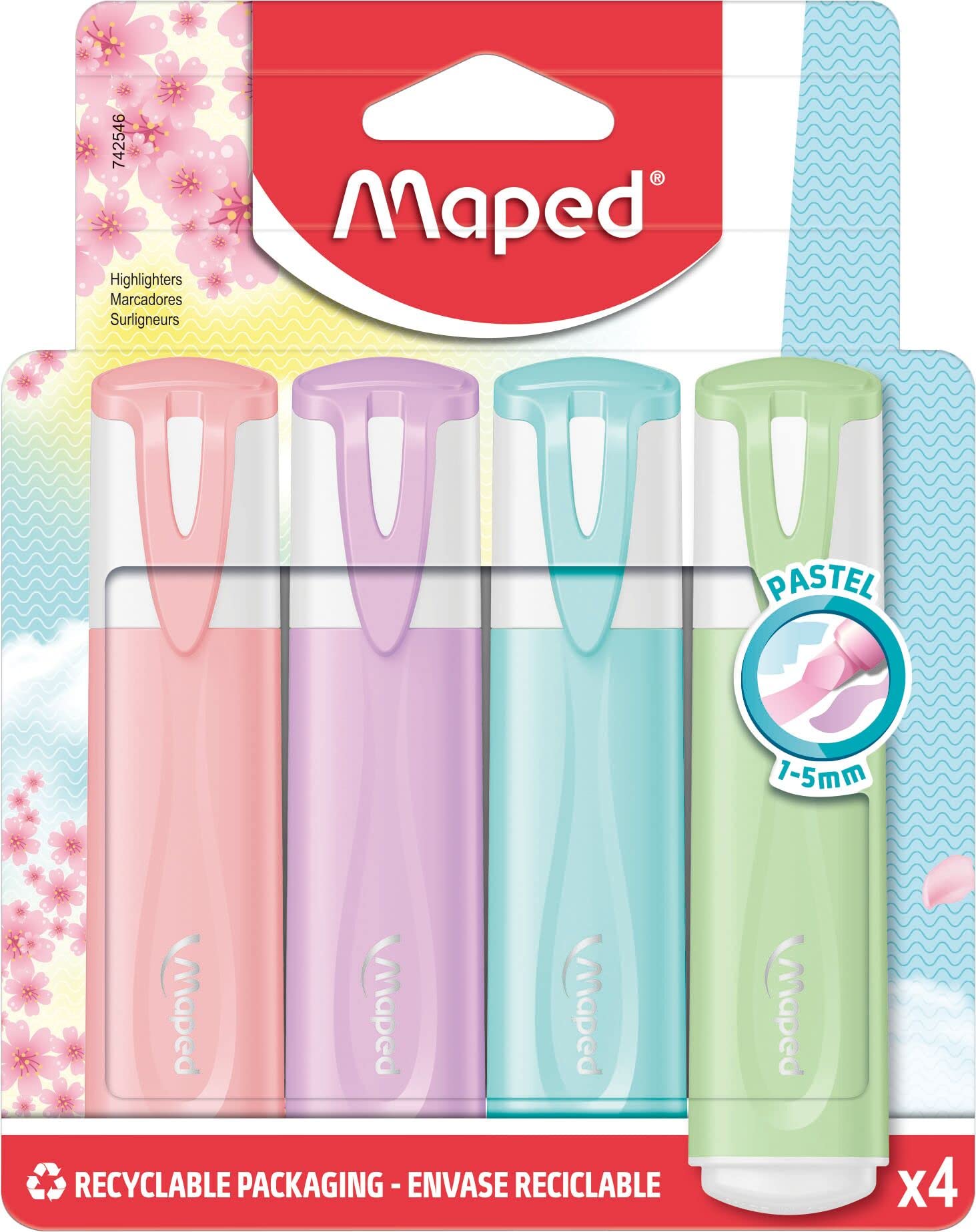 Maped Pastel Highlighter Pens - Assorted Pastel Colours (Pack of 4)