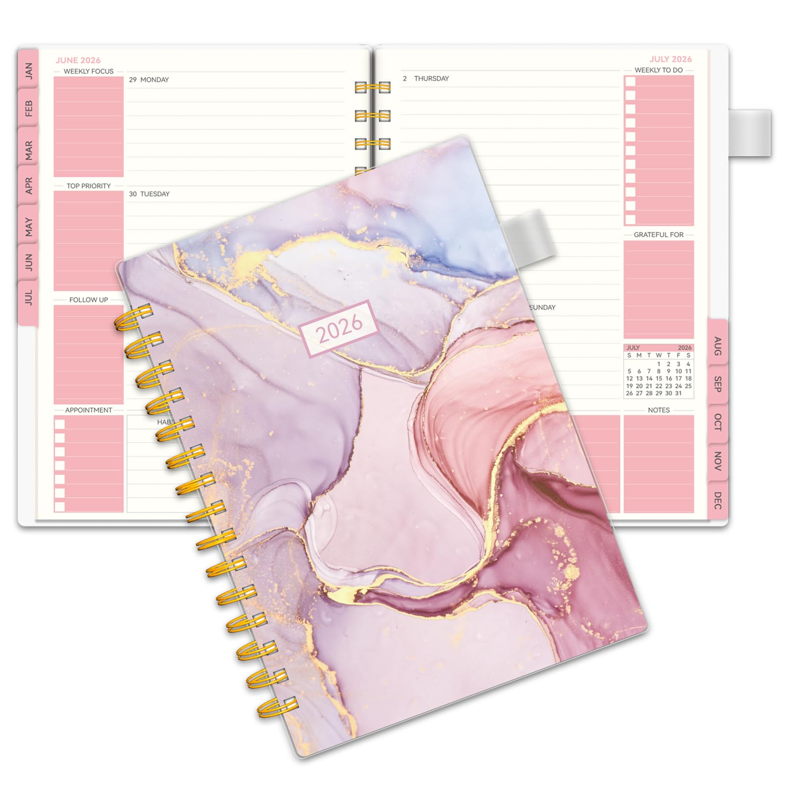 Photo 1 of 2026 Planner -Weekly and Monthly Planner, Calendar Planner 2026 for Women, AIMPEAK Weekly Planner 2026 with Tabs, Jan. 2026 - Dec. 2026, Pen Loop, Pink Marble, 5.5" x 8.5"