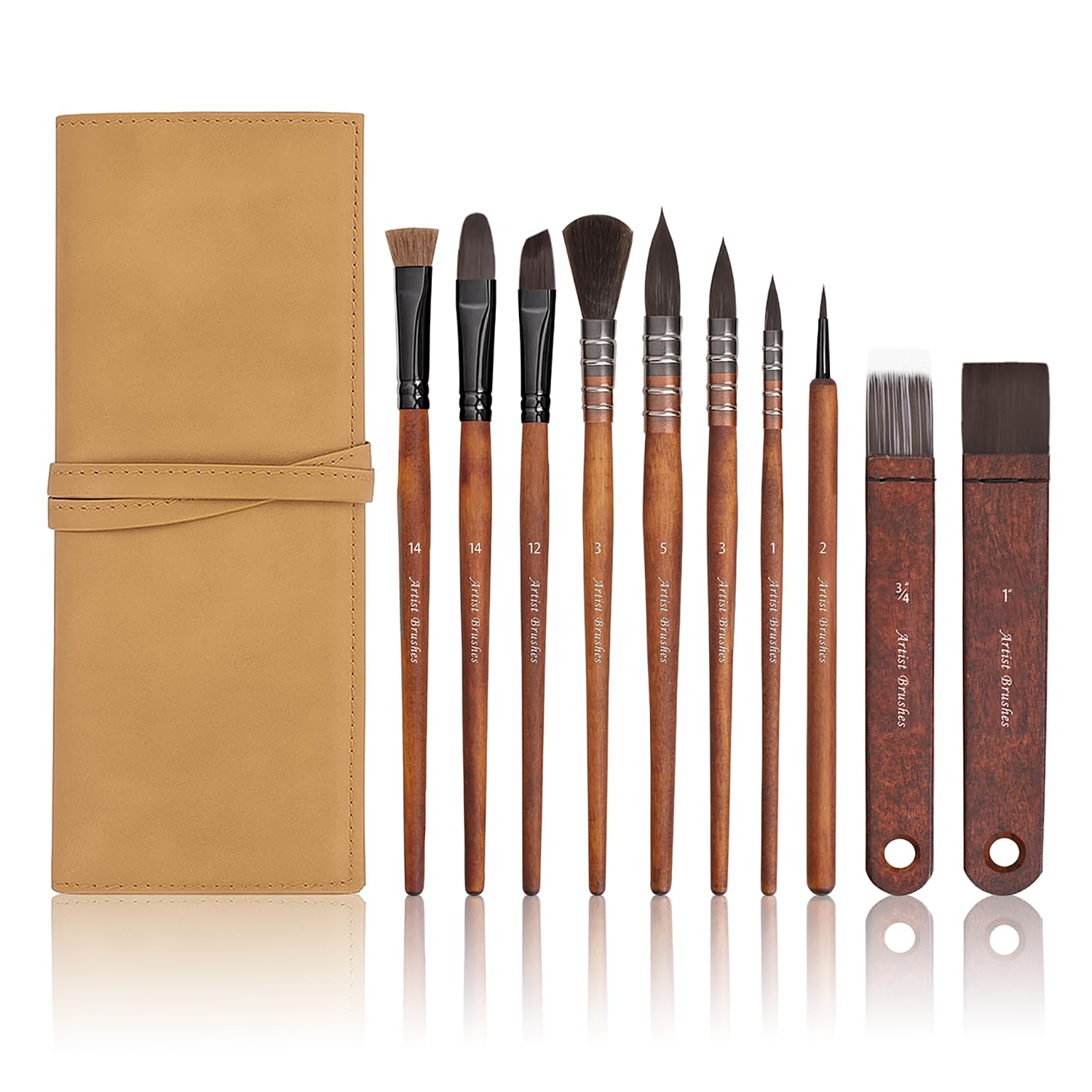 Photo 1 of 10 Pieces Paint Brush Set, Artist Series, Nylon Bristles with Round, Flat, Fan, Angle, Detail Brush, Suitable for Artists and Beginners for Acrylic Painting, Oil, Watercolor, Gouache(Brown)