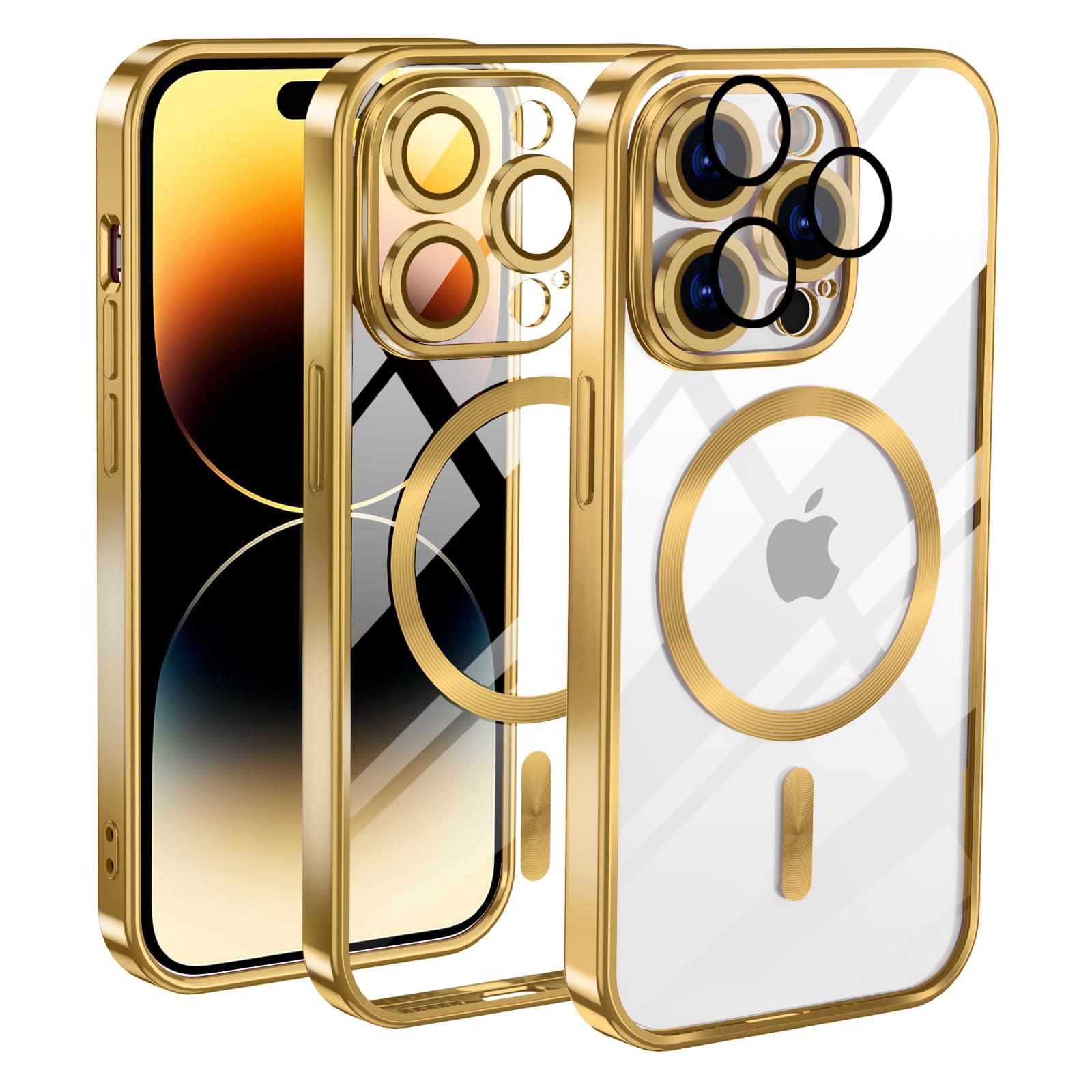 KetteTech For iPhone 12 Pro 6.1'' Case, Magnetic Clear Case [Bulit-in Camera Lens Protector] Silicone Ultra Slim Thin Clear Cover, Transparent Gold