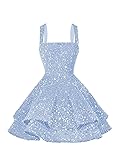 vintys Cute Spaghetti Straps Tiered Sequin Light