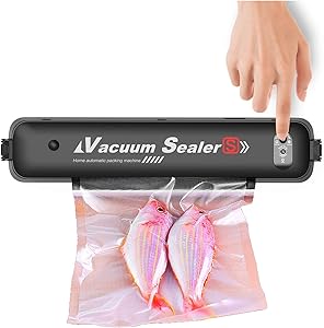Vacuum Sealer Machine, BYXAS Automatic Vacuum Air Sealing for Food Preservation Storage Saver, Easy to Clean Compact Design with 15 Pcs Vacuum Bags