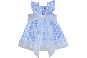 QWINEE Dog Dress Bowknot Cat Princess Dresses Mesh Puppy Dress Skirt Tutu Dog Shirt Clothes for Small Medium Dogs Cats Kitten Girls Blue Plaid M