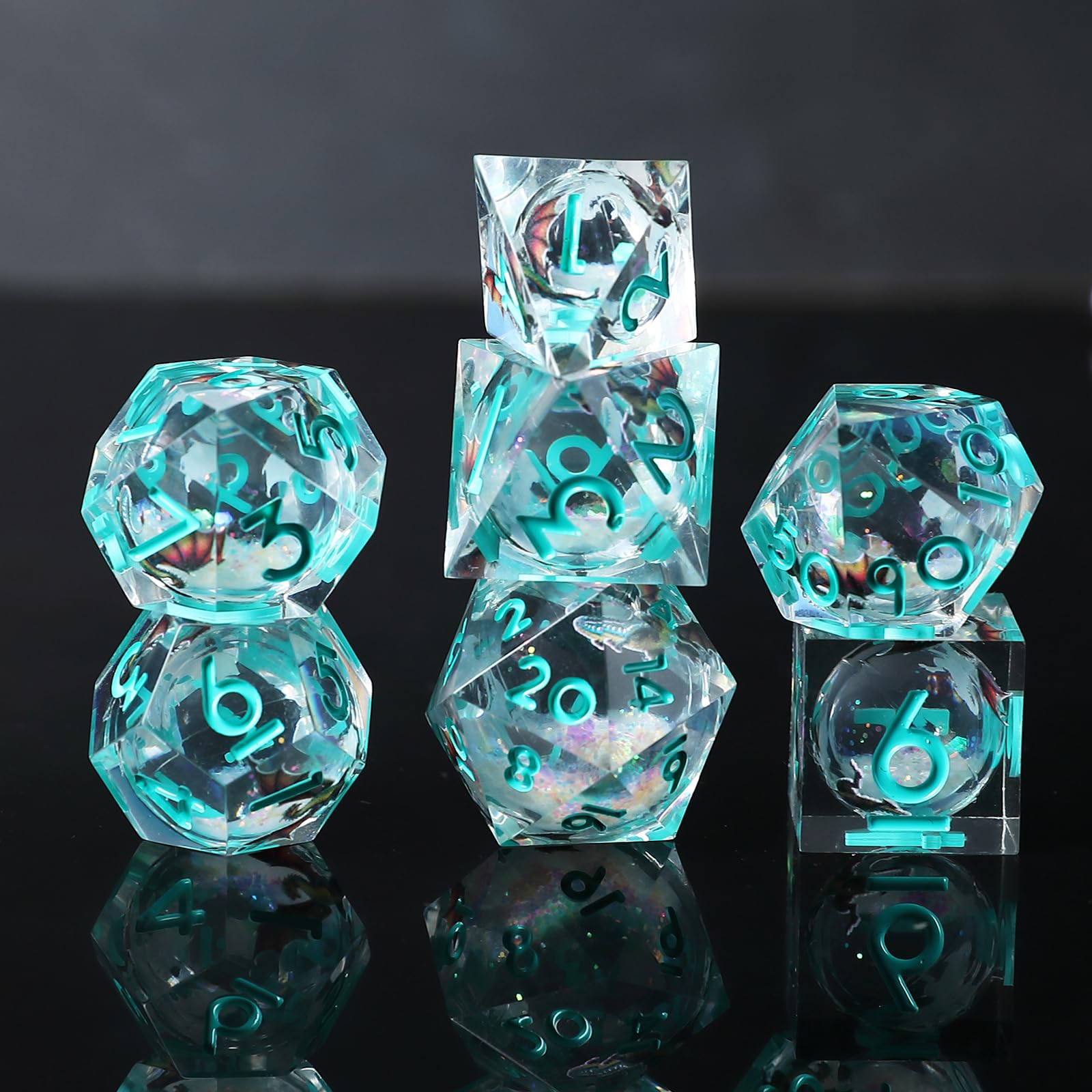 Elifel Liquid Core DND Dice Set 7pcs, Resin Sharp Edged Polyhedral D&D Dice for Dungeons and Dragons, Handmade RPG D20 D12 D10 D8 D6 D4 Role Playing Dice — image 1