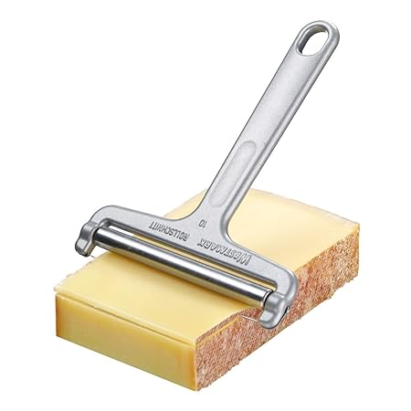 Westmark Käseschneider mit Rolle und Schneiddraht, Variable Schnittstärke, Rostfreier Edelstahl/Aluminium, Rollschnitt, Silbe
