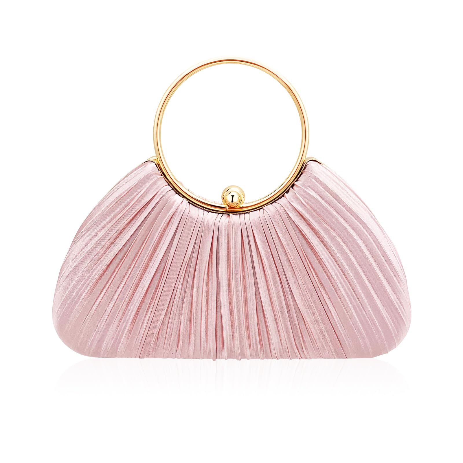 Photo 1 of HIIXHC Elegant Pleated Evening Clutch Purse for Women – Silk Wedding Bag with Detachable Chain, Luxury Party Clutch for Prom, Dinner & Special Events (Pink)