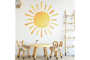 CLOTHMILE 41.7” X 39.8” Watercolor Boho Sun Wall Decals Peel and Stick, PVC Sunrise Wall Stickers, Yellow Sunshine Wall Art Decor for Kids Room Playroom Nursery Bedroom