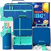 Fimibuke Kids Bento Lunch Box with 4 Compartments, Insulated lunch Bag, Stainless Steel Insulated Water Bottle, Ice Pack & Utensils Set, Birthday Gifts for Ages 3-12 Back to School Toddler Girls Boys