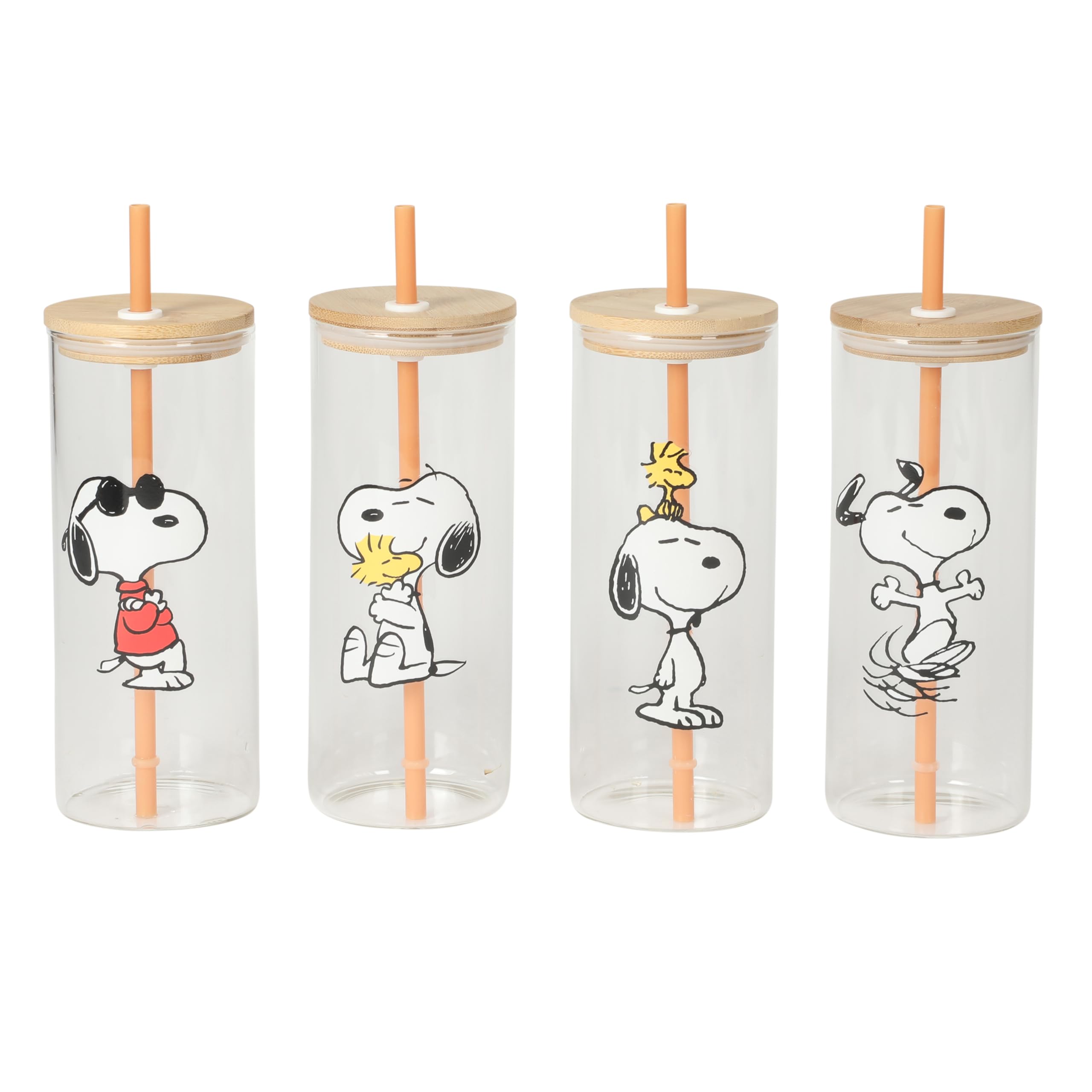 Photo 1 of ** 3 pc only, no lids or straws ** Peanuts Snoopy Happy Sips 3 Piece 23 OZ Tumbler Set with 4 Bamboo Lids and 4 Straws Set, Iced Coffee, Smoothie, Water Cup - Dishwasher Safe