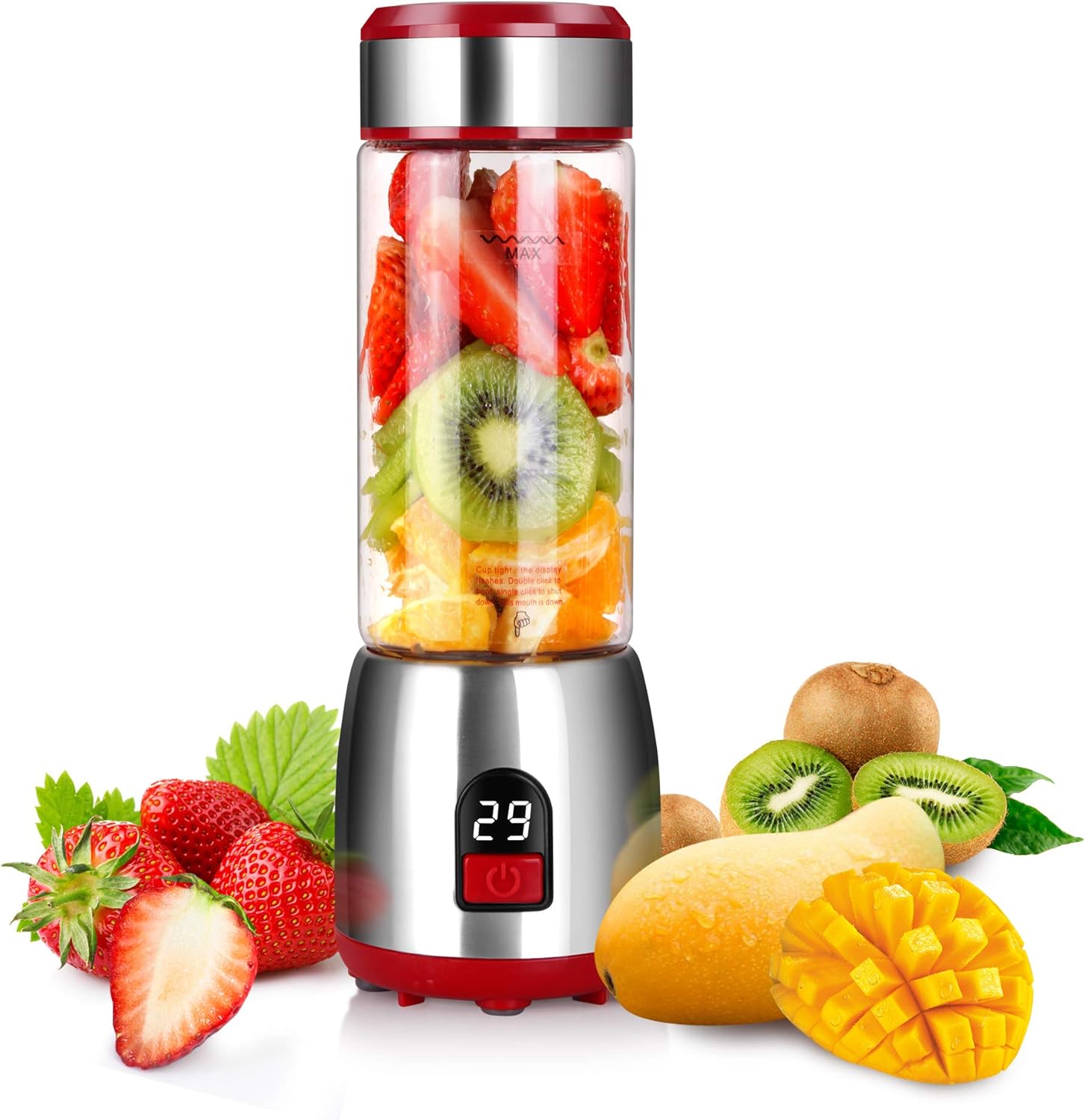 Portable Personal Blender for Smoothies, GUGUYeah USB Glass Blender Juicer Cup with Rechargeable Battery, Single Serve Fruit Mixer, 15oz Multifunctional Small Shakes and Smoothies Travel Blender (FDA, BPA Free)
