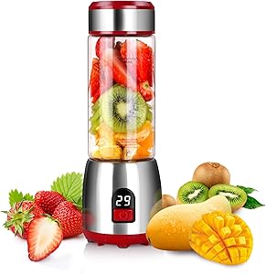 Portable Personal Blender for Smoothies, GUGUYeah USB Glass Blender Juicer Cup with Rechargeable Battery, Single Serve Fruit Mixer, 15oz Multifunctional Small Shakes and Smoothies Travel Blender (FDA, BPA Free)