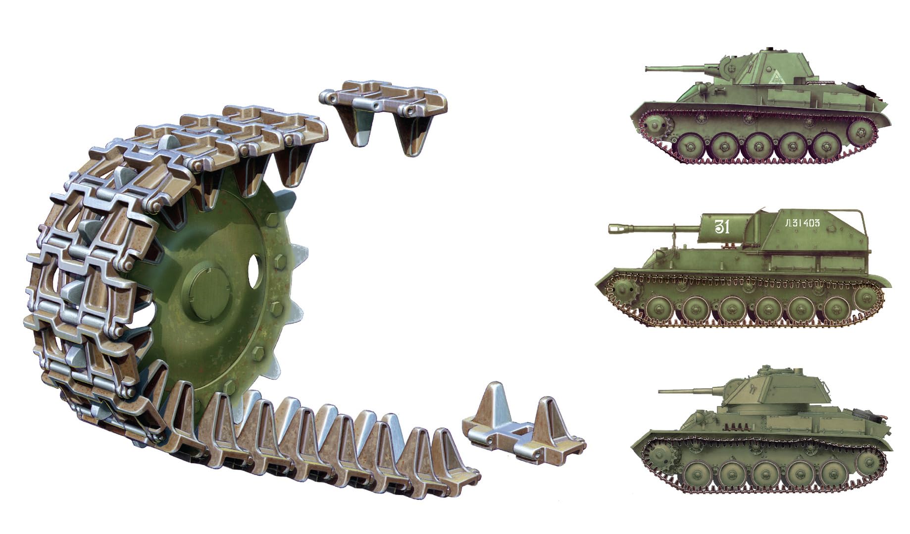Miniart 1:35 Scale Workable Track Link Set for T-70M Light Tank Plastic Model Kit, Green