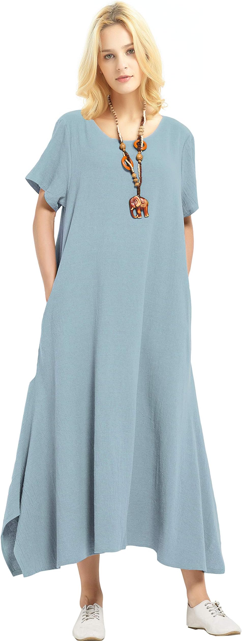Anysize Linen Cotton Soft Loose Spring Summer Dress Plus Size Clothing F126A