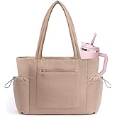 FFEDAYUN Corduroy Tote Bag for Women Large Capacity Tote Bags with Stanley Cup Holder Shoulder Handbag with Inner Pockets