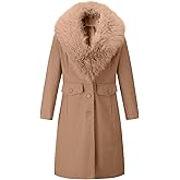 Pallivare Womens Fur Trench Coat Elegant Jacket Warm Long Fall Winter Overcoat With Fur Collar & Belt