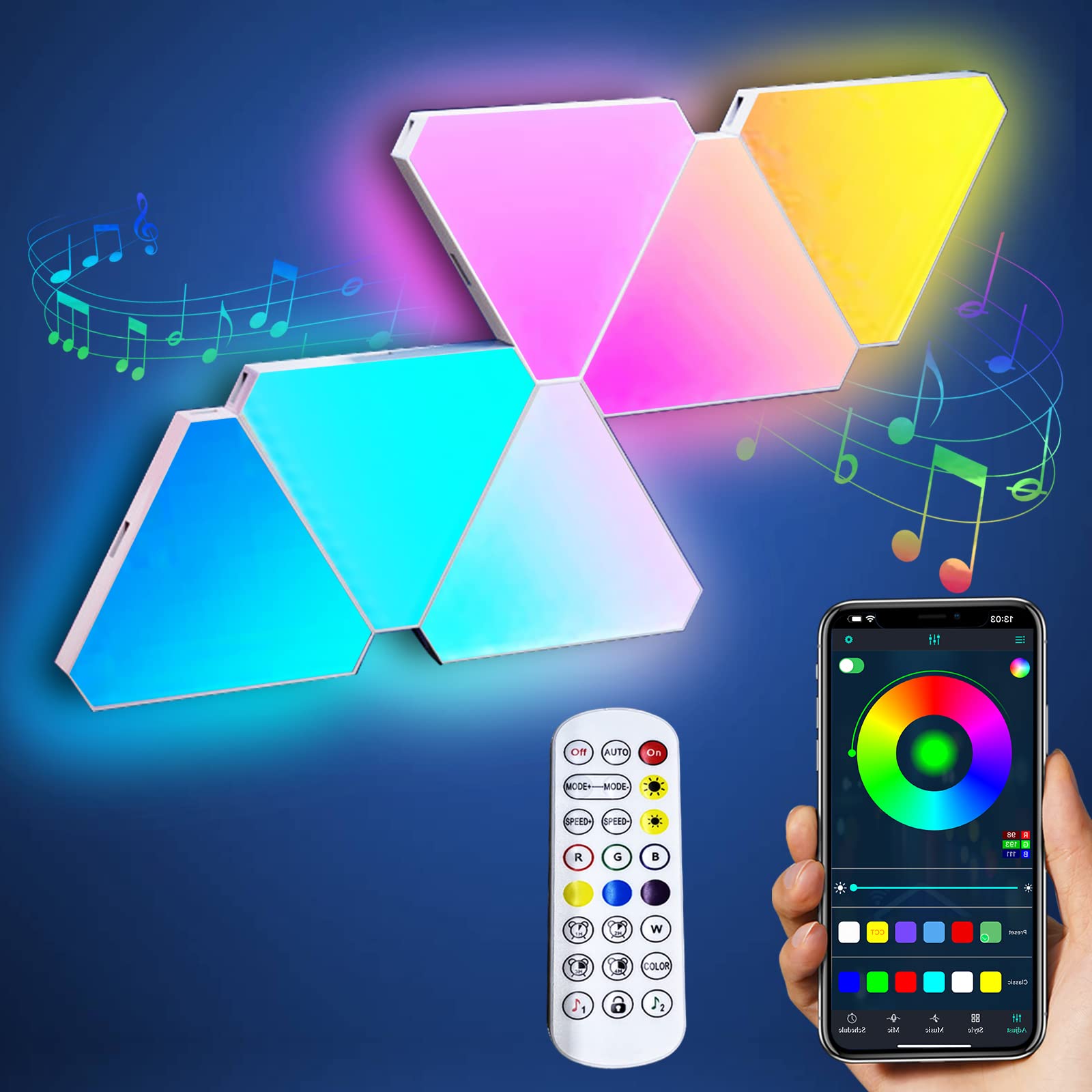 Triangle LED Light Panels, Triangle Lights with 6 Connection Ports, Real RGBIC Gaming Lights for Gaming Setup, Smart Wall Lights for Bedroom App Control Music Sync for Gaming Room Streaming, 6 Pack — image 1