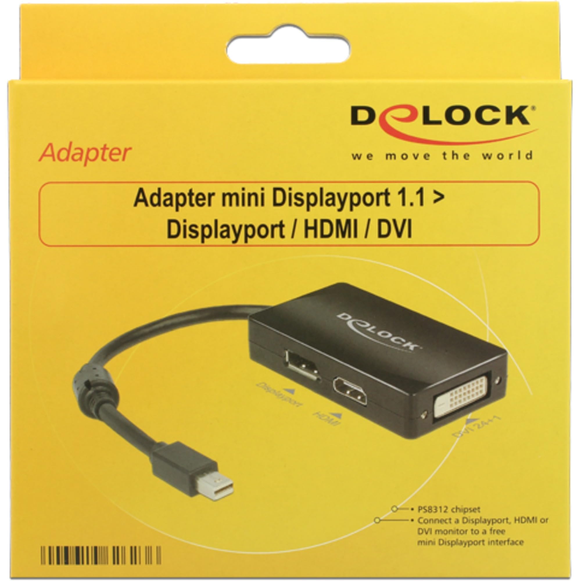DeLOCK 62623 Adaptor Cable Mini DisplayPort 1.1 Male to 1 x DisplayPort and 1 x HDMI and 1 x DVI 24 + 1 Black