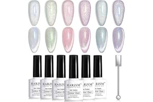 RARJSM Aurora Mermaid Cat Eye Gel Nail Polish Set 6 Colors Velvet Silver Glitter Pink Green Blue Purple Galaxy Star Shimmer Gel Polish with Magnetic Stick UV LED Curing Requires Soak Off Home Salon