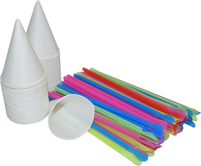 400 White Snow Cone Cups 4 OZ and 400 Colorful Spoon Straws Amazon.ca