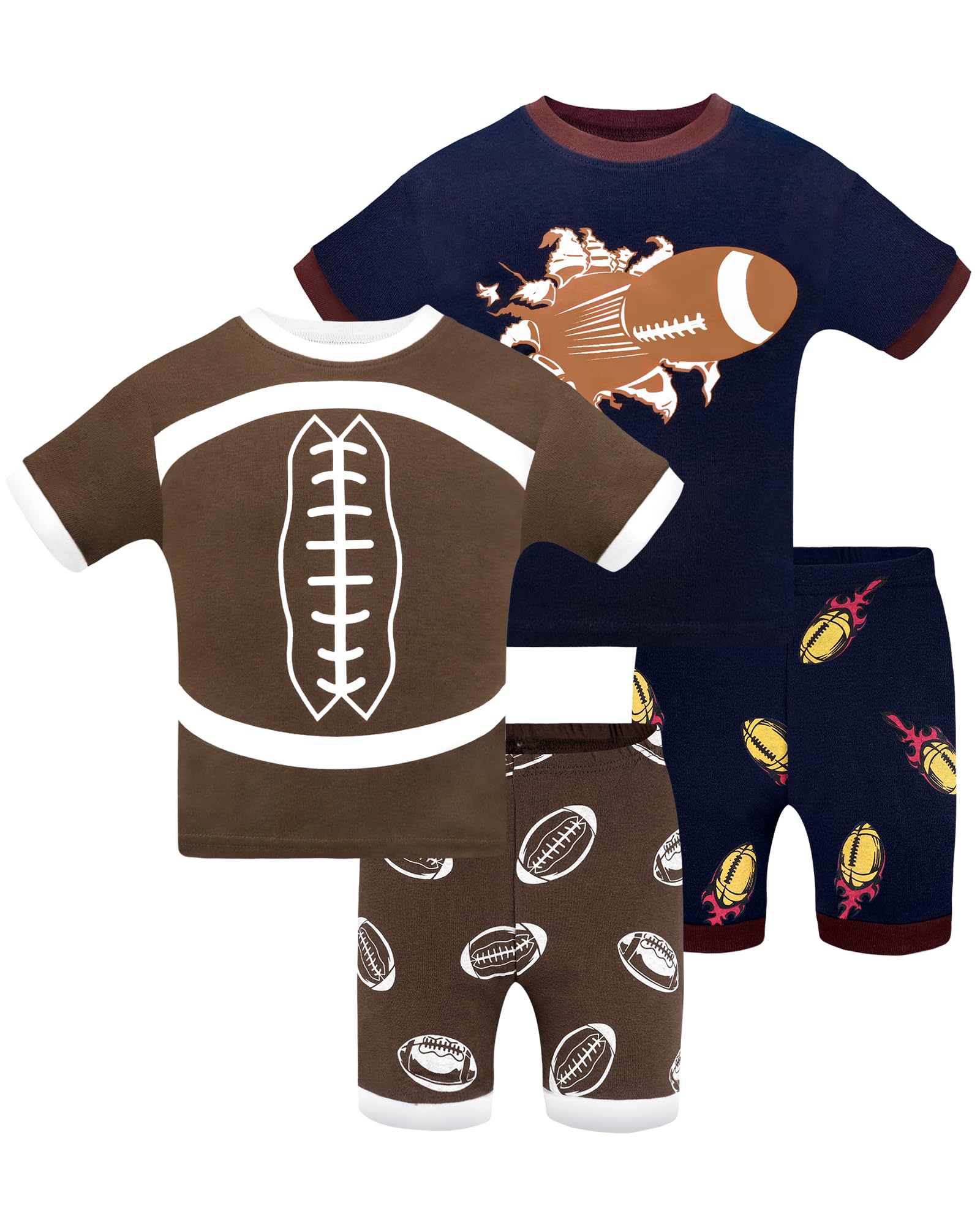 DAUGHTER QUEEN Rugby Pajamas for Little Boys Summer Pjs 4T Toddler Kids 4 Piece 100% Cotton Short Sleeve Pj Sets Sleepwear Jammies Football Clothes Size 4 Year XS Image
