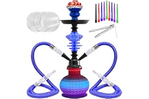 IMPACHETA 14" Premium 2-Hose Hookah Set - Complete Portable Kit with Case, 20 Tips, 50 Foils | Stainless Steel & Glass for Home Use (S-Blue)