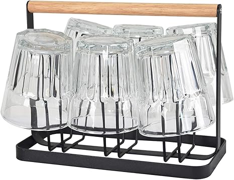 Amazon グラススタンド コップスタンド コップ水切り コップ収納 6個掛け グラス乾燥用 滑り止め付き 木製ハンドル おしやれ 省スペース キッチン収納用 ブラック グラスホルダー オンライン通販