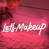 Lets Makeup Neon Sign For Spa Beauty Room Nail Brows Lashed Salon Studio LED Wall Art Decor For Business Stores Logo Barber Shops Led Word Indoor Custom Neon Lights 5V USB Powered Peach Pink 40×14cm
