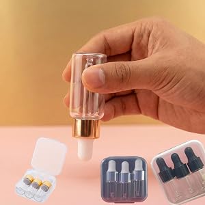3-piece Mini Glass Dropper Set (Including Storage Box) - 3 Ml/travel-sized | Essential Oil Skincare Container, With Glass Cap