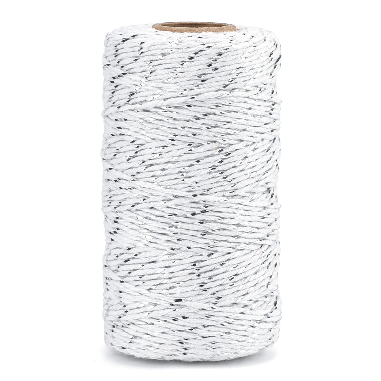 jijAcraft Silver White Cotton String: 100M Christmas String for Gift Wrapping, 2MM Durable Silver and White Cotton Twine for Crafts, Packing, Christmas Decorations