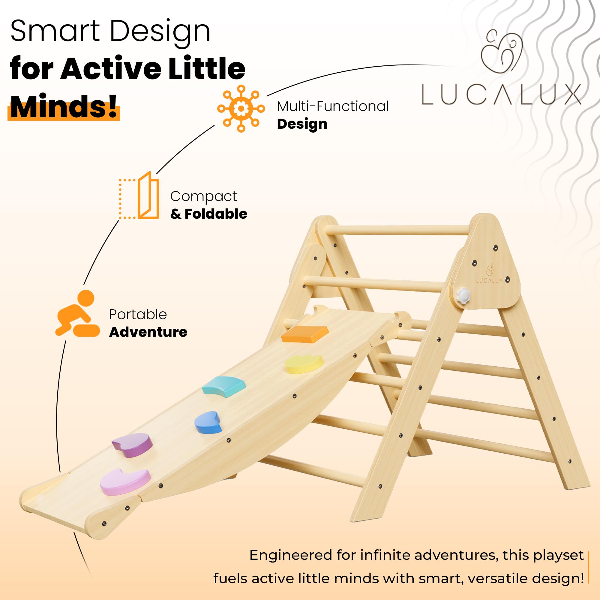 6 in 1 Toddler Climbing Toys Indoor - Safe Montessori Climbing Set with Foldable Pikler Triangle Ladder, Reversible Baby Climber Indoor Gym Rock, Kids Climbing Toys - Toddler Indoor Playground