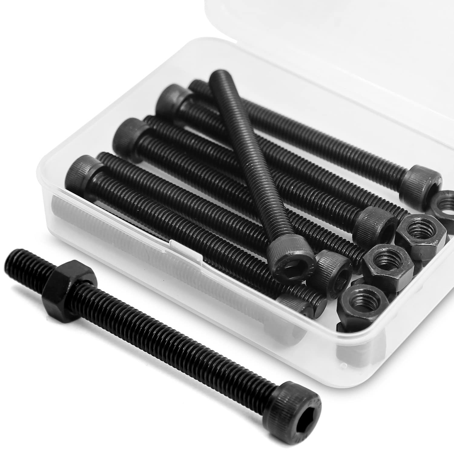 M8 x 90 mm, 8 pieces hexagon socket screw and nut combination box, cylinder screws with hexagon socket, 12.9 degrees, carbon steel