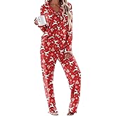 Ekouaer Women's Pajama Sets Long Sleeve Button Down 2 Piece Pjs Soft Lounge Sets Notch Collar Sleepwear