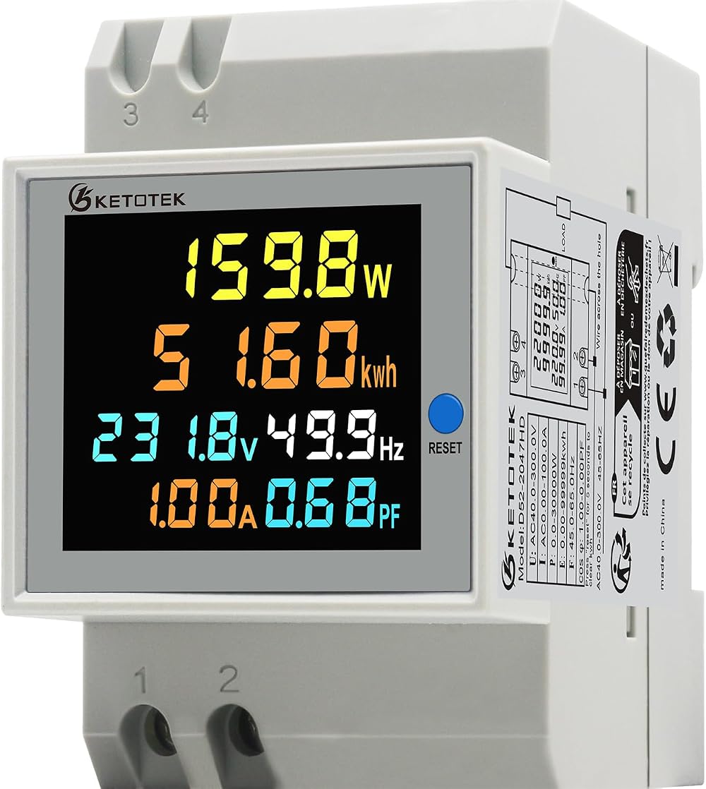 KETOTEK Energy Meter Single Phase AC40-300V 100A KWH Din Rail Meter