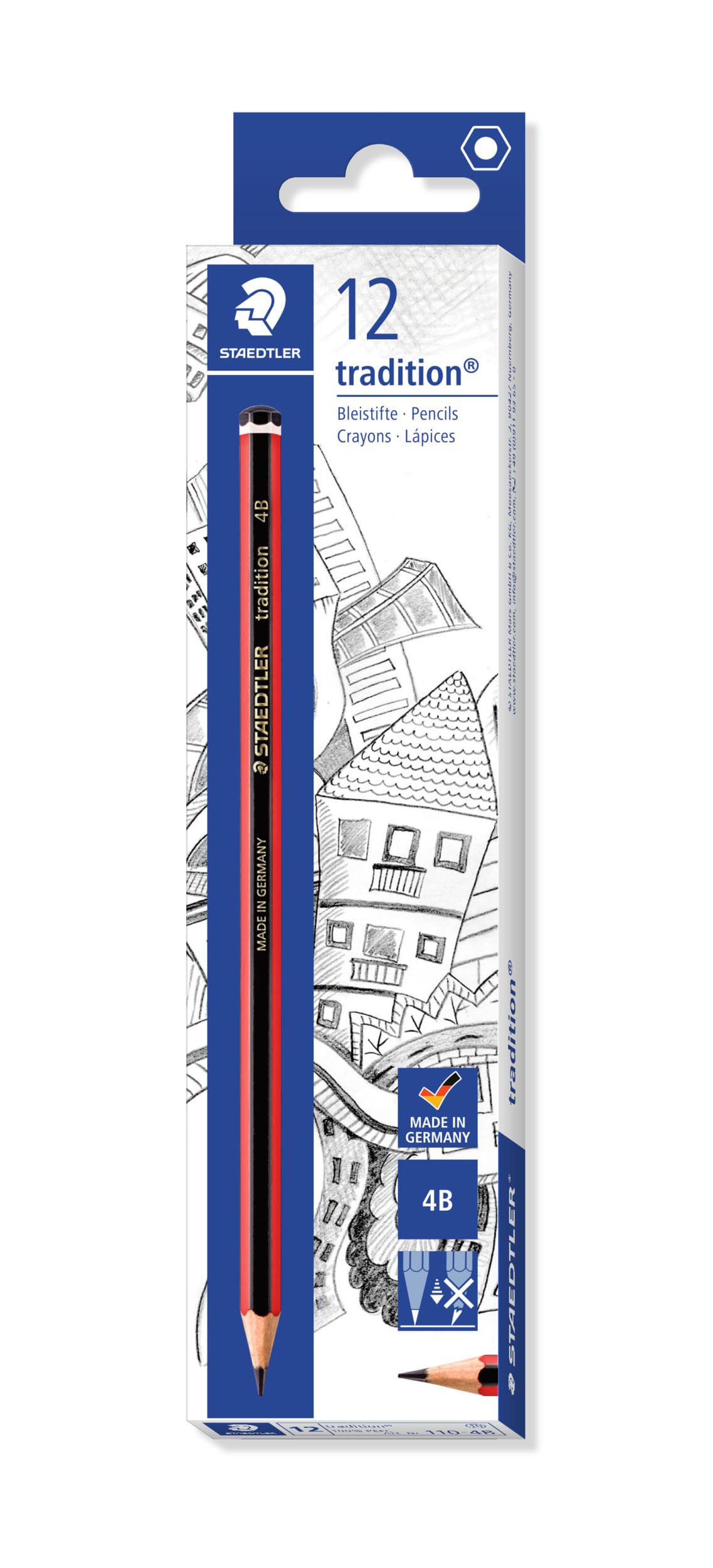 STAEDTLER 110-4B Tradition Graphite Pencil for Drawing & Sketching - 4B (Box of 12)