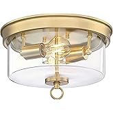 Westinghouse 6128600 Lebanon Transitional 12 Inch, Two Light Flush Mount Ceiling Fixture, Champagne Brass Finish, Clear Glass