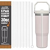 ALINK Replacement Straws for Stanley Iceflow 30oz Flip Tumbler, 6 Pack Reusable Clear Plastic Straws Compatible with 30oz Stanley IceFlow Cup with Cleaning Brush, Angled Design, Dishwasher Safe