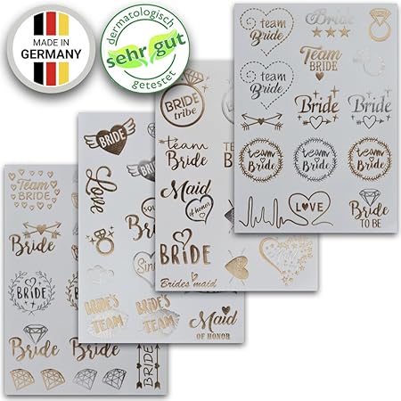 Ahimsa Glow Junggesellinnenabschied Accessoires Team Bride Temporäre Klebe-Tattoos | Dermatologisch sehr gut getestet & in De