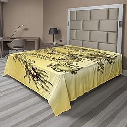 Ambesonne Dragon Flat Sheet, Chinese Snake Dragon