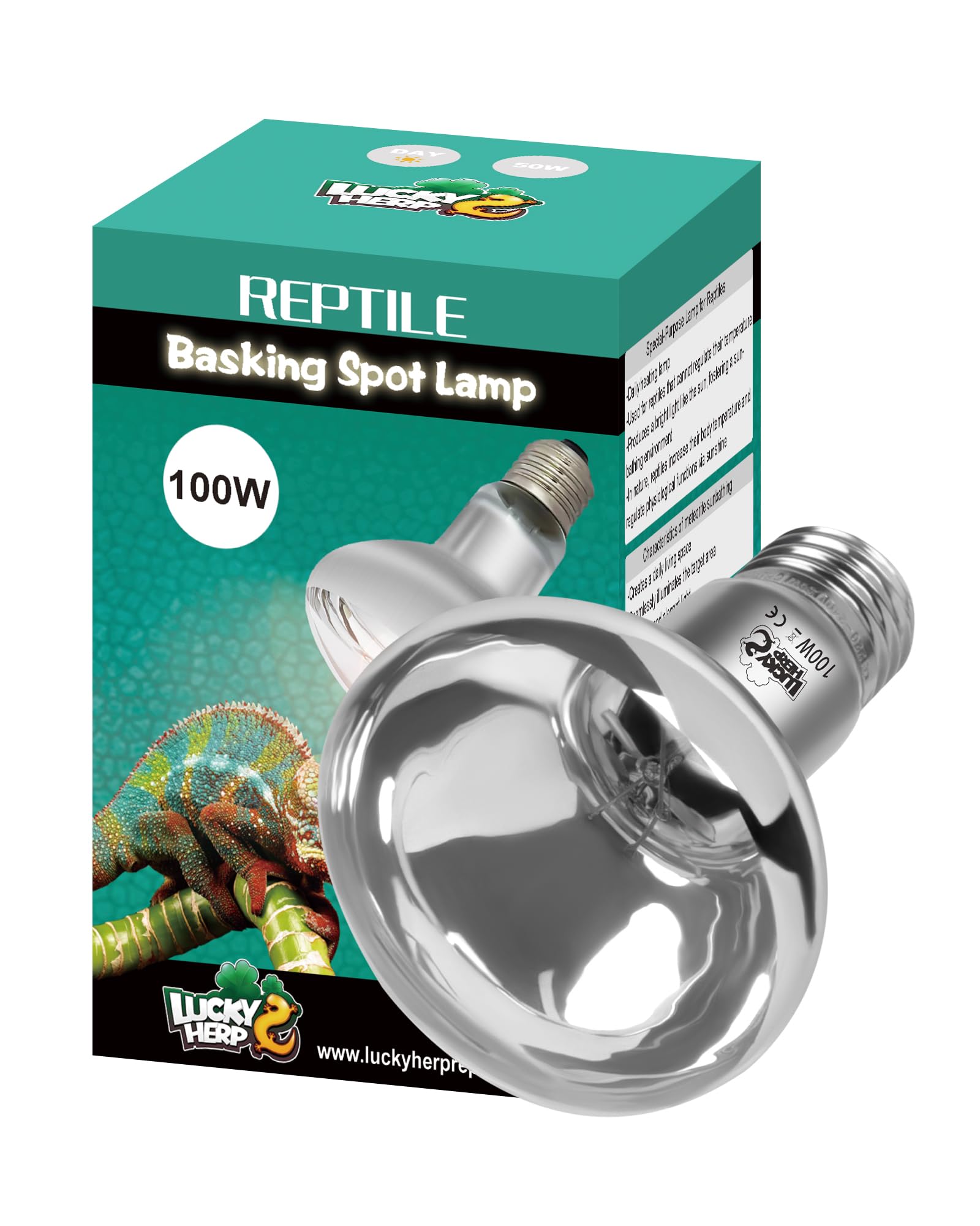 LUCKY HERP Reptile Heat Lamp Bulb, 100W Basking Spot Heat Bulb for Reptiles, Vivarium UVA Heat Light for Tortoise, Bearded Dragons, Lizards, Chicks, Dog