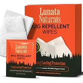 Lunata Natural Bug Wipes Plant-Powered with Oil of Lemon Eucalyptus | 15 Pack 100% Organic Cotton, Individually Wrapped, Long-Lasting Outdoor Formula for Camping, Hiking &amp; Travel
