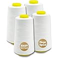 Serger Polyester Thread - All-Purpose, White, 4 Cones of 3000 Yards Each for Sewing Machine