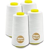Serger Thread, All-Purpose Thread for Sewing, White Thread, Polyester Sewing Thread, 4 Cones of 3000 Yards Each Spool Thread 