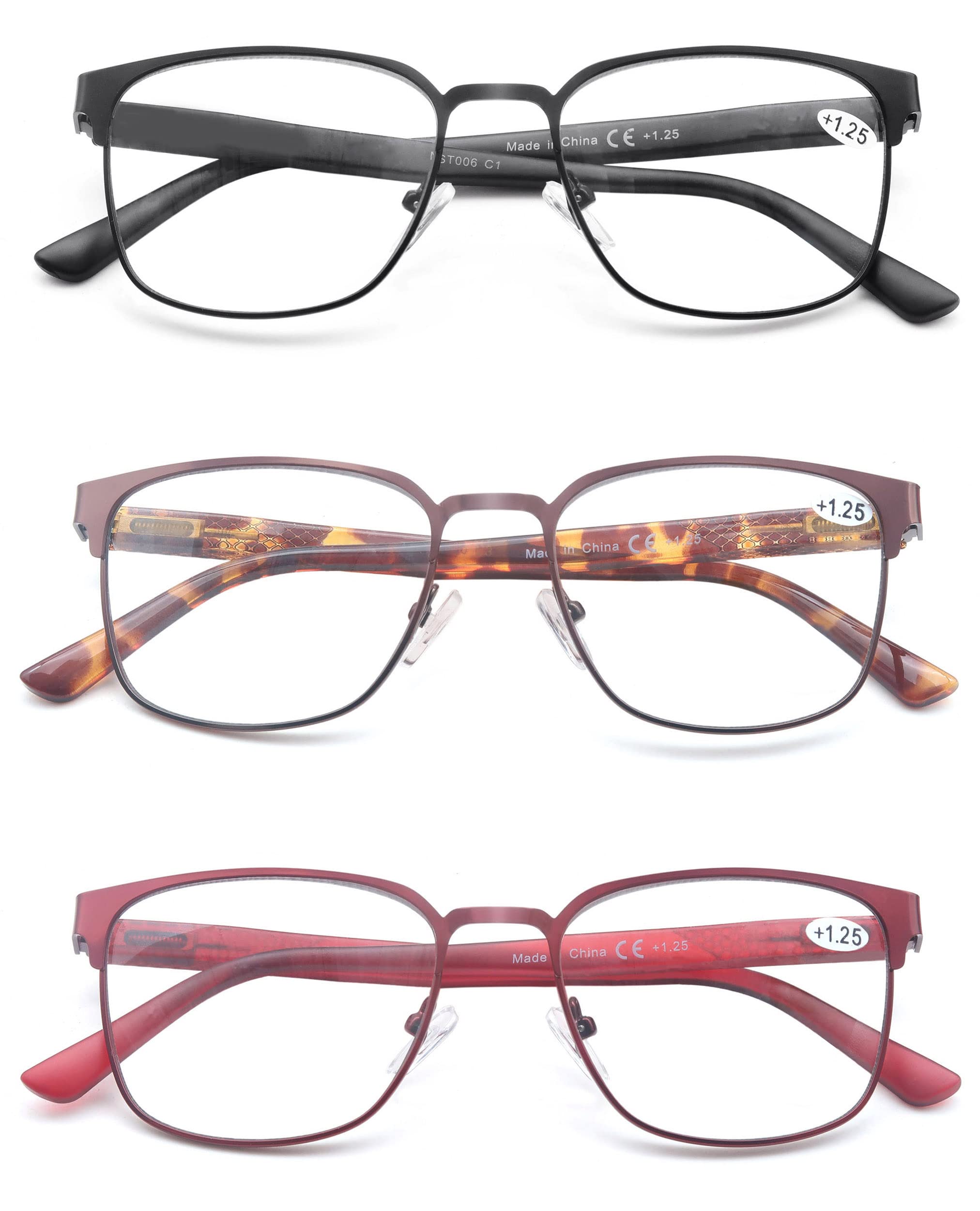 HEEYYOK Reading Glasses Women&Men Blue Light Blocking Computer Readers Glasses,3 Pack Metal Frame Anti UV Digital Eyeglasses