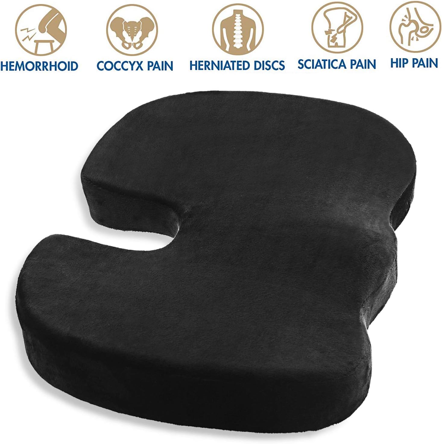 MOEBULB Memory Foam Seat Cushion Medical Seat Pillow Pad Non-Slip Orthopedic for Driver Car Truck seat/Office Chair/Plane/Wheelchair/Kitchen to Relieves Back Pain, Sciatica,Tailbone, Hemorrhoid: Home & Kitchen