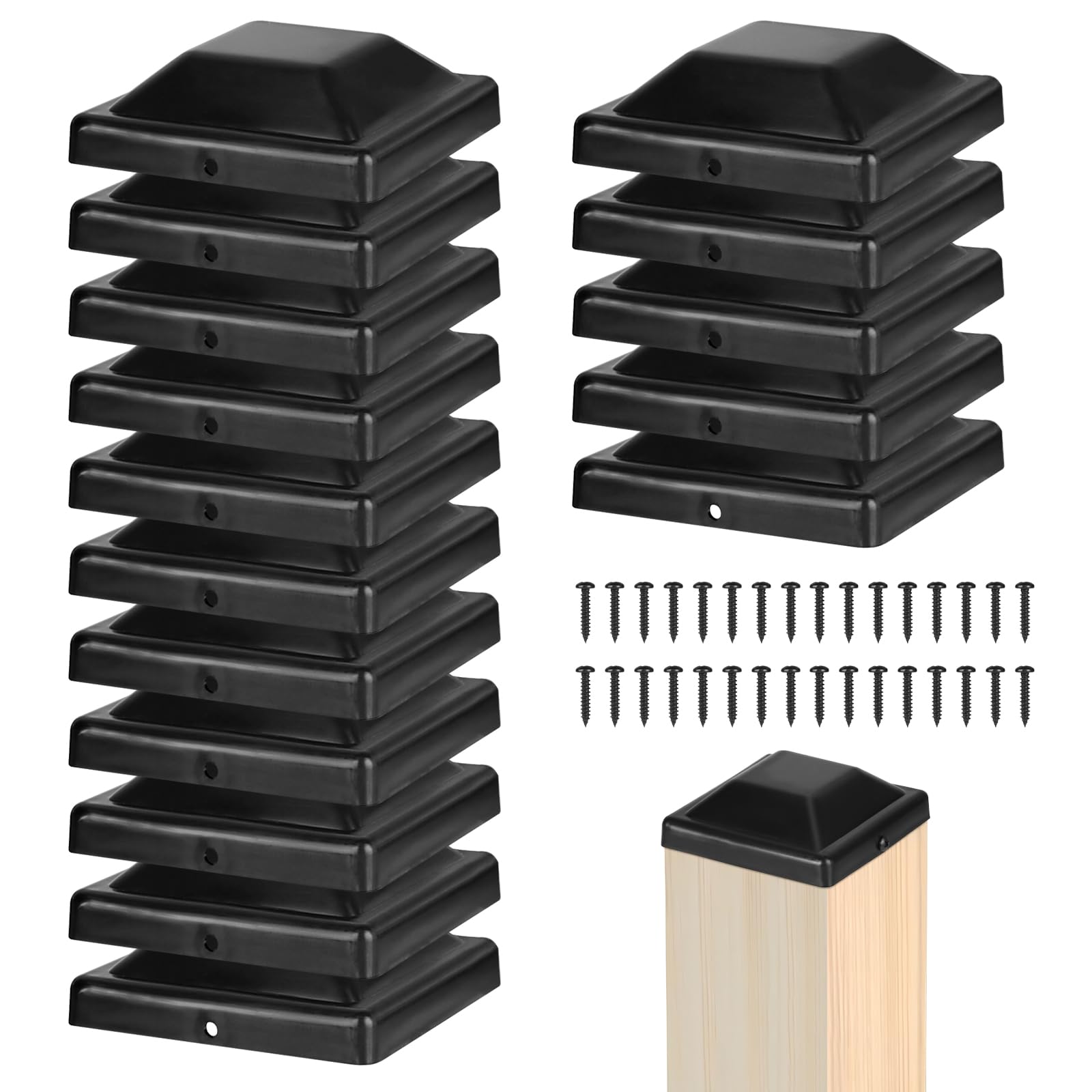 DBREAKS Pack of 16 Post Caps, 9 x 9 cm, Cover Caps for Posts, Fence Post Caps, Plastic Post Caps, Square, Includes Screws, for Wooden Posts