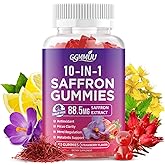 GGMMUU Saffron Supplement Gummies, 10-in-1 Cortisol Supplement with Saffron 88.5mg, Magnesium, Rhodiola Rosea, Ashwagandha, L-Theanine, St. John's Wort, for Zzz, Calm, Focus & Relaxation, 60 Count