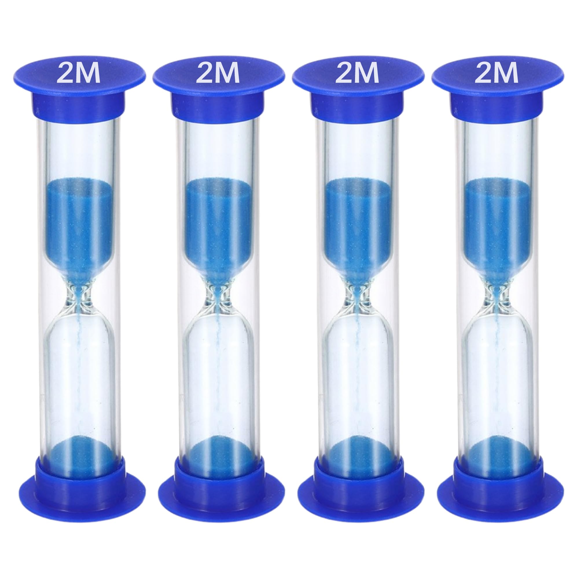 TeacherFav Sand Timer for Kids - 2 Minute Set of 4 Hour Glass -Blue Color- Acrylic Covered for Classroom, Home & Kids Room