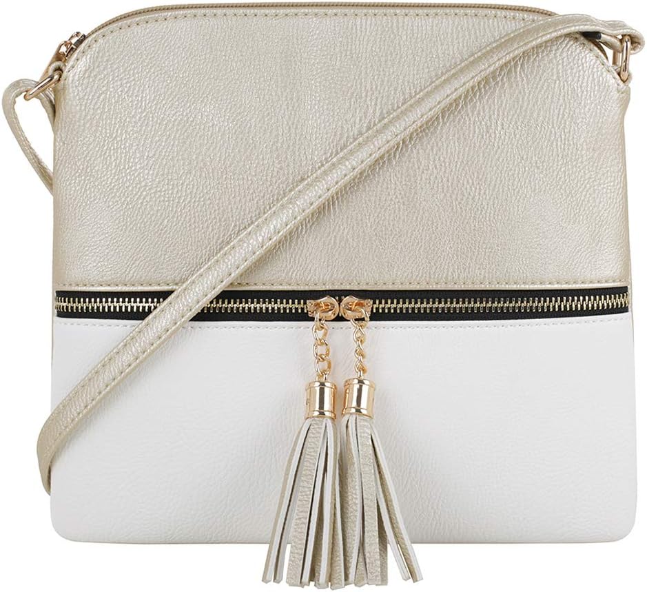 SG SUGU Lightweight Medium Crossbody Bag with Tassel and Zipper Pocket