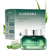 Aloderma Brightening Facial Cream - 69% Organic Aloe &amp; Niacinamide, 1.7 oz | Plant-based daily moisturizer for dark spots and uneven tone. 50 ml jar features squalane, alpha-arbutin, and herb extracts